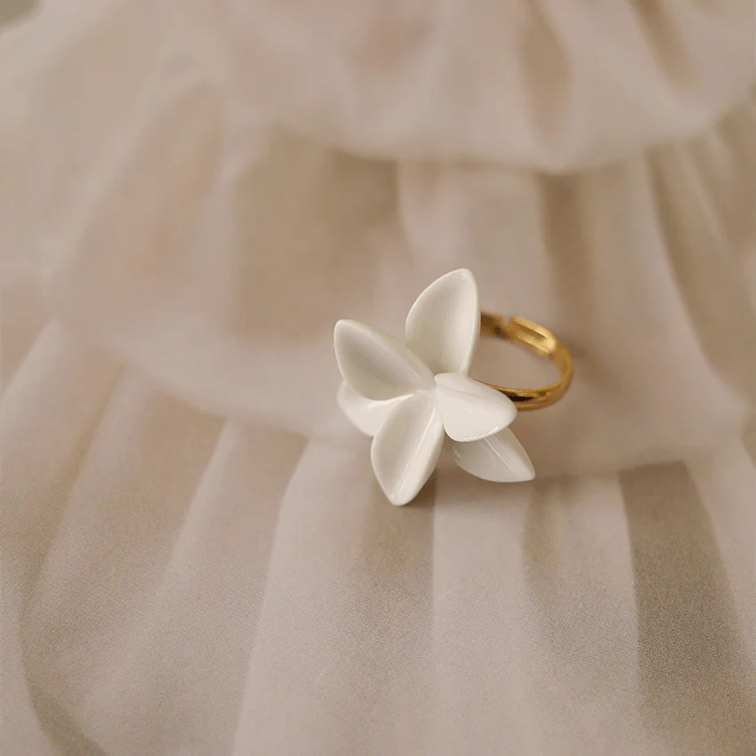 Ivory Blossom Ceramic Ring