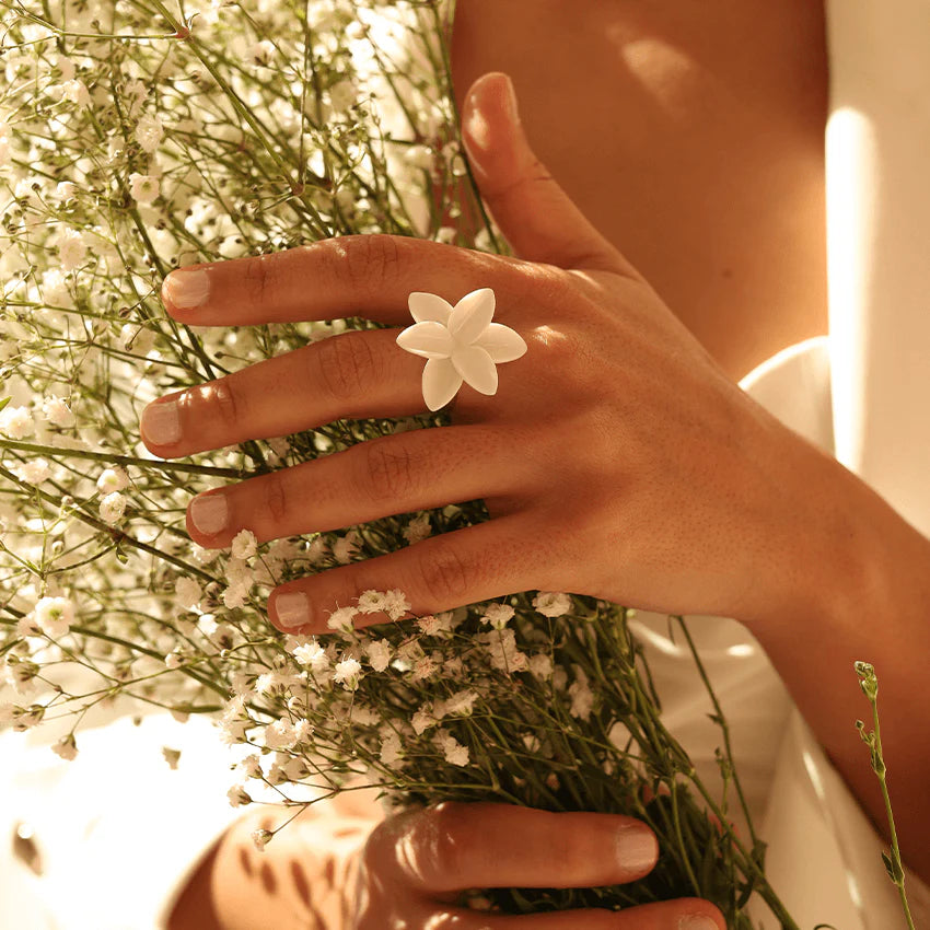 Ivory Blossom Ceramic Ring