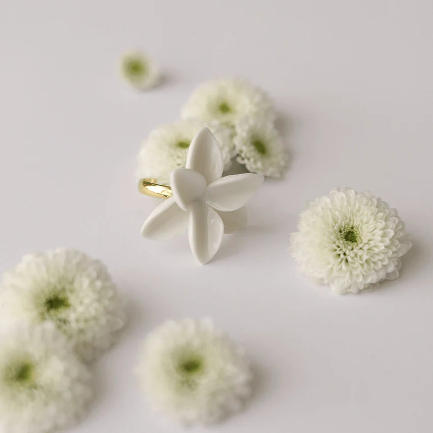 Ivory Blossom Ceramic Ring