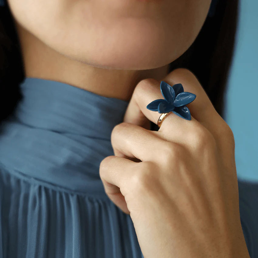 Navy Blossom Ceramic Ring