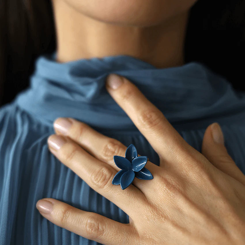Navy Blossom Ceramic Ring