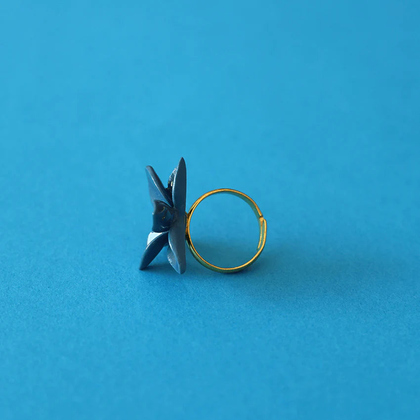 Navy Blossom Ceramic Ring