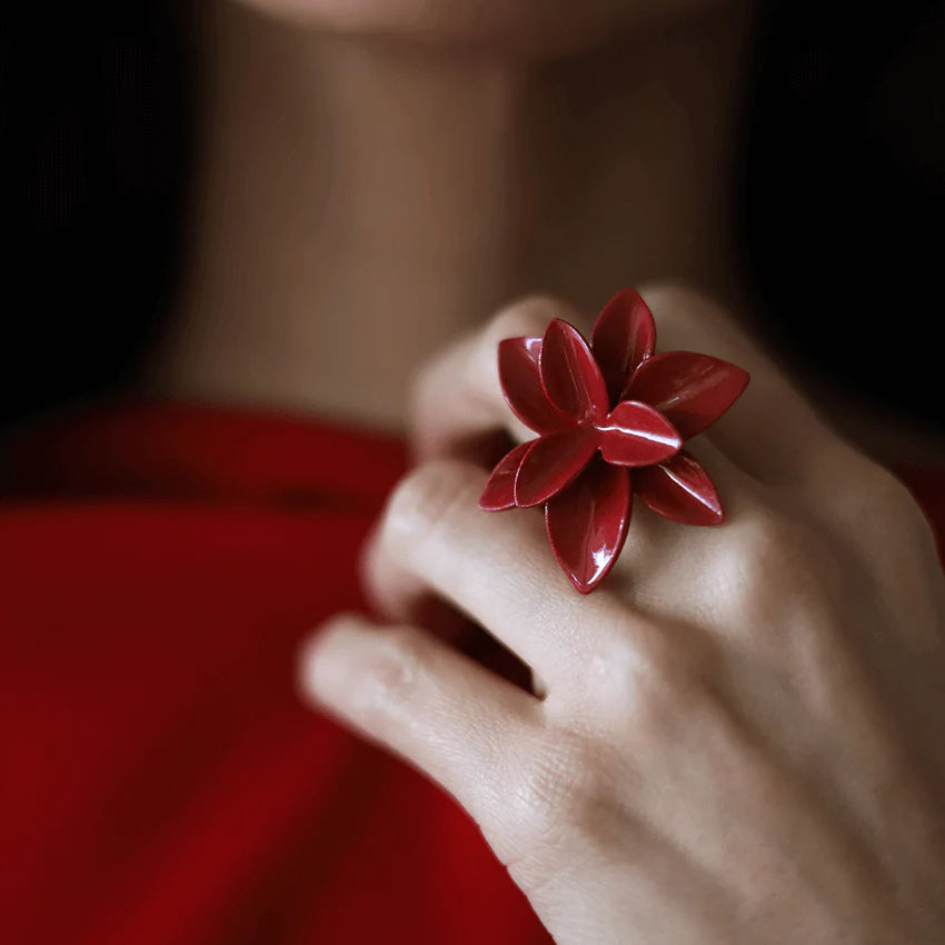 Scarlet Blossom Ceramic Ring