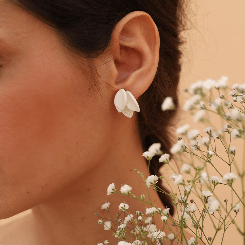 White Petal Stud Earrings
